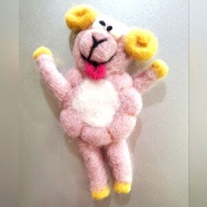 Pink and Yellow Felted Sheep Toy